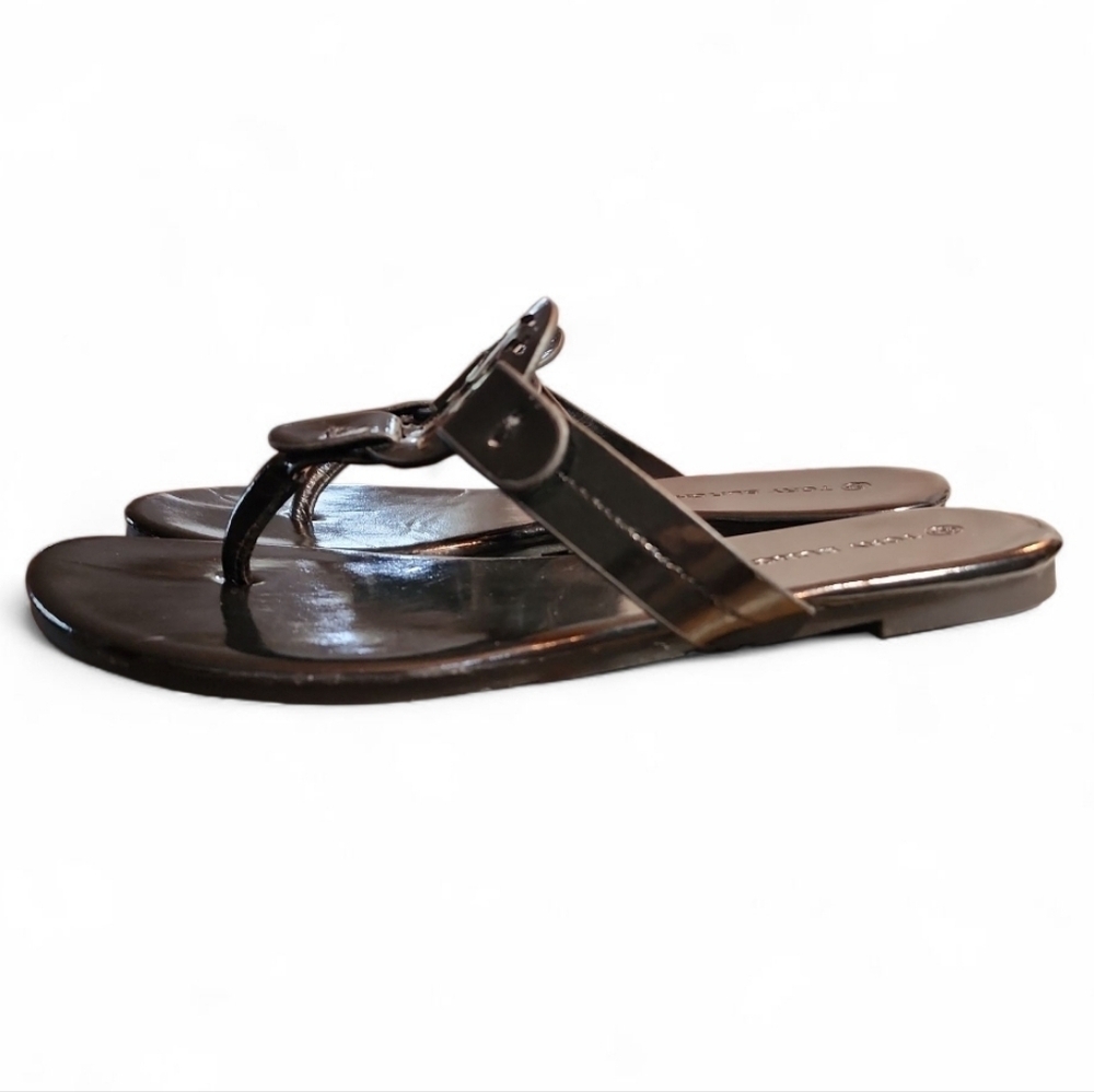 Tory Burch Miller Sandals Black Patent Leather 7.5 Designer Luxury Resort Y2K - Picture 5 of 8
